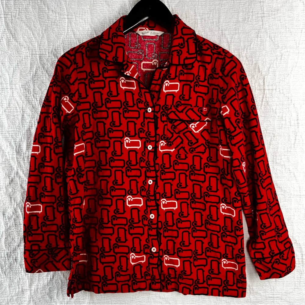 Woolrich Flannel Brushed Cotton Sheep Print Red Black Sleep Shirt Women’s M pjs